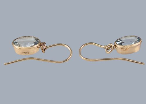 VINTAGE AQUAMARINE 9CT GOLD DROP EARRINGS AQUAMARINE 1960S DANGLE EARRINGS - ADDITIONAL PHOTO 3
