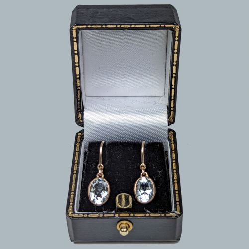 VINTAGE AQUAMARINE 9CT GOLD DROP EARRINGS AQUAMARINE 1960S DANGLE EARRINGS - ADDITIONAL PHOTO 4