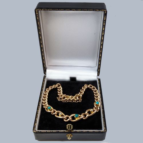 VICTORIAN 15CT GOLD TURQUOISE PEARL CURB LINK BRACELET ANTIQUE BRACELET CIRCA 1880 - ADDITIONAL PHOTO 7