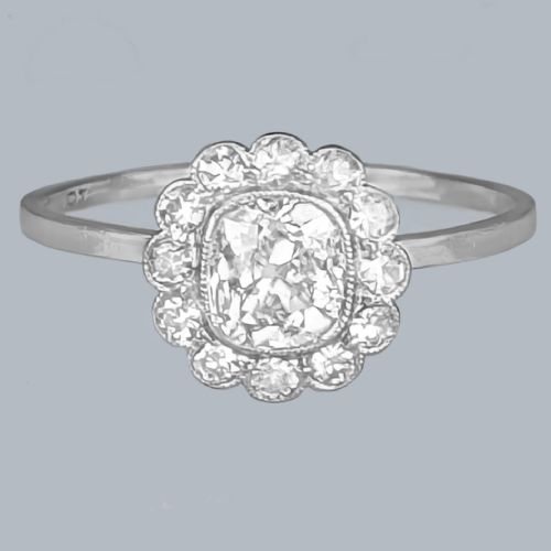 antique platinum diamond cluster ring 1920s vintage old cut diamond daisy ring - CATEGORY: ANTIQUE JEWELLERY - DATED 1920