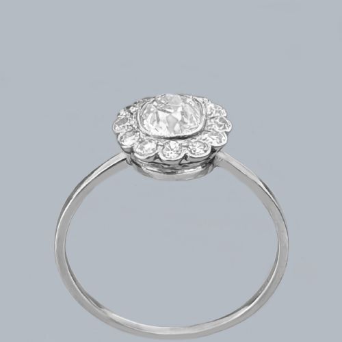 ANTIQUE PLATINUM DIAMOND CLUSTER RING 1920S VINTAGE OLD CUT DIAMOND DAISY RING - ADDITIONAL PHOTO 1