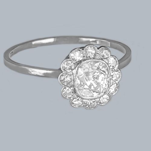 ANTIQUE PLATINUM DIAMOND CLUSTER RING 1920S VINTAGE OLD CUT DIAMOND DAISY RING - ADDITIONAL PHOTO 3