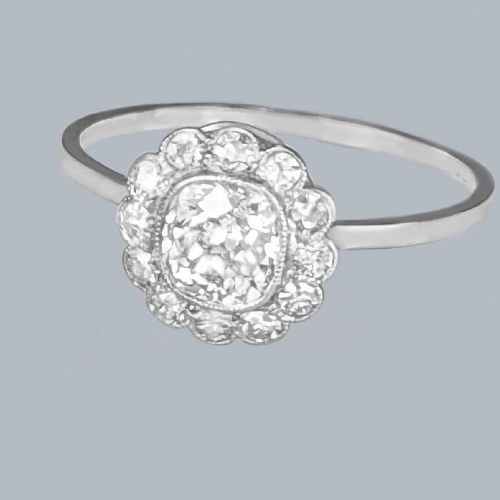ANTIQUE PLATINUM DIAMOND CLUSTER RING 1920S VINTAGE OLD CUT DIAMOND DAISY RING - ADDITIONAL PHOTO 4
