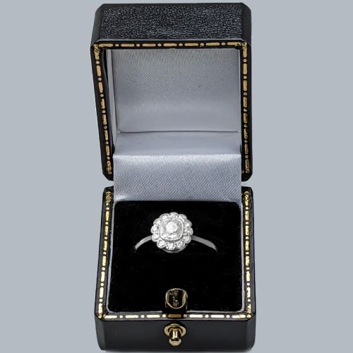 ANTIQUE PLATINUM DIAMOND CLUSTER RING 1920S VINTAGE OLD CUT DIAMOND DAISY RING - ADDITIONAL PHOTO 6