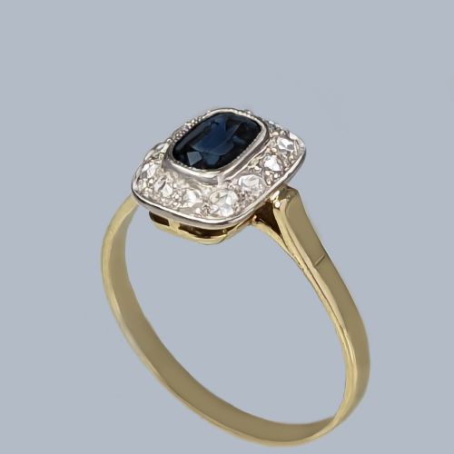 VINTAGE SAPPHIRE ROSE CUT DIAMOND CLUSTER RING 14CT GOLD 1950S VICTORIAN STYLE RING - ADDITIONAL PHOTO 1
