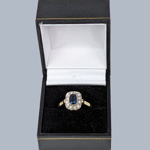 VINTAGE SAPPHIRE ROSE CUT DIAMOND CLUSTER RING 14CT GOLD 1950S VICTORIAN STYLE RING - ADDITIONAL PHOTO 4