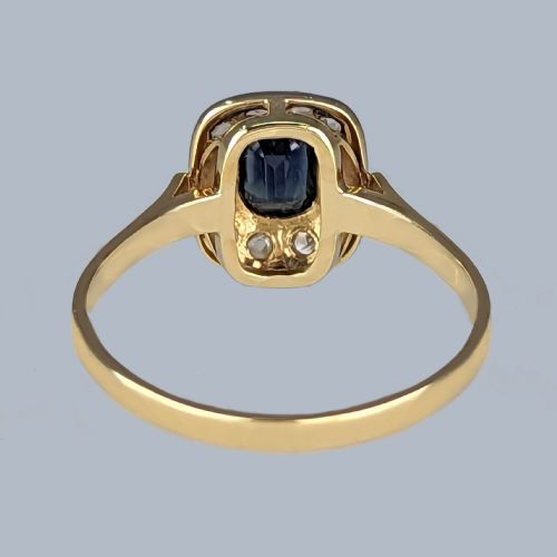 VINTAGE SAPPHIRE ROSE CUT DIAMOND CLUSTER RING 14CT GOLD 1950S VICTORIAN STYLE RING - ADDITIONAL PHOTO 5