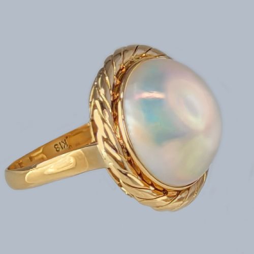 VINTAGE MABE PEARL RING 18CT YELLOW GOLD 1950S LARGE RETRO COCKTAIL RING - ADDITIONAL PHOTO 1