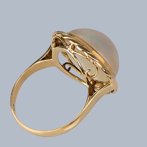 VINTAGE MABE PEARL RING 18CT YELLOW GOLD 1950S LARGE RETRO COCKTAIL RING - ADDITIONAL PHOTO 3