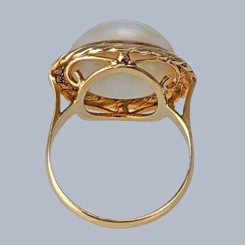 VINTAGE MABE PEARL RING 18CT YELLOW GOLD 1950S LARGE RETRO COCKTAIL RING - ADDITIONAL PHOTO 4