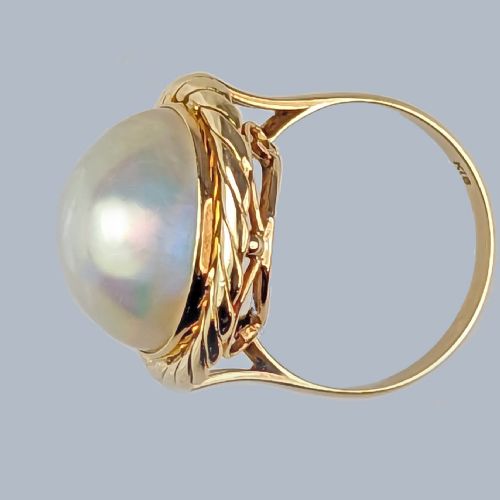 VINTAGE MABE PEARL RING 18CT YELLOW GOLD 1950S LARGE RETRO COCKTAIL RING - ADDITIONAL PHOTO 5