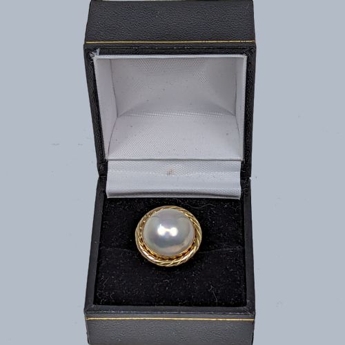 VINTAGE MABE PEARL RING 18CT YELLOW GOLD 1950S LARGE RETRO COCKTAIL RING - ADDITIONAL PHOTO 6