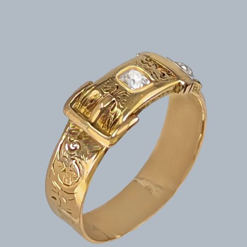 VICTORIAN DIAMOND BUCKLE RING 18CT GOLD OLD MINE CUT DIAMOND ANTIQUE RING - ADDITIONAL PHOTO 1