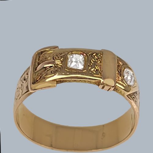 VICTORIAN DIAMOND BUCKLE RING 18CT GOLD OLD MINE CUT DIAMOND ANTIQUE RING - ADDITIONAL PHOTO 2