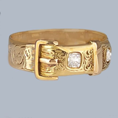 VICTORIAN DIAMOND BUCKLE RING 18CT GOLD OLD MINE CUT DIAMOND ANTIQUE RING - ADDITIONAL PHOTO 3