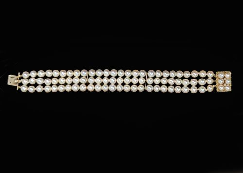VINTAGE PEARL BRACELET WITH 9CT GOLD CLASP TRIPLE STRAND LONDON HALLMARKED - ADDITIONAL PHOTO 6