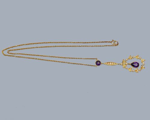 ANTIQUE AMETHYST AND PEARL NECKLACE BY HAMILTON CO 15CT GOLD VICTORIAN PENDANT - ADDITIONAL PHOTO 5