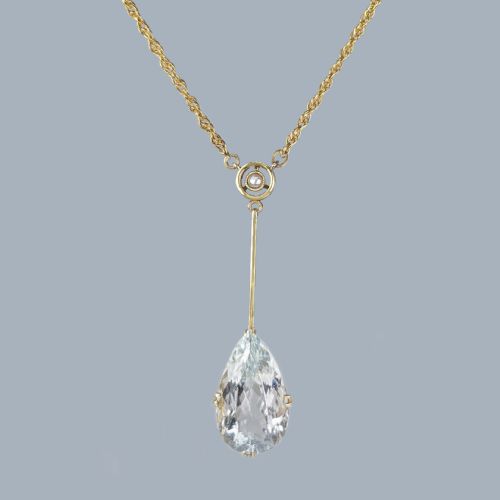 ANTIQUE AQUAMARINE PEARL NECKLACE 15CT GOLD EDWARDIAN DROP PENDANT C1910