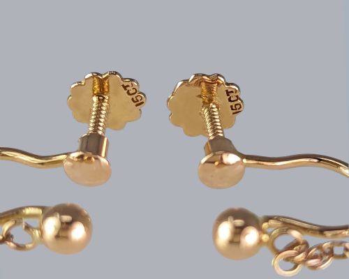 EDWARDIAN JADE EARRINGS 15CT GOLD DANGLE EARRINGS ANTIQUE ART DECO DROP EARRINGS - ADDITIONAL PHOTO 4