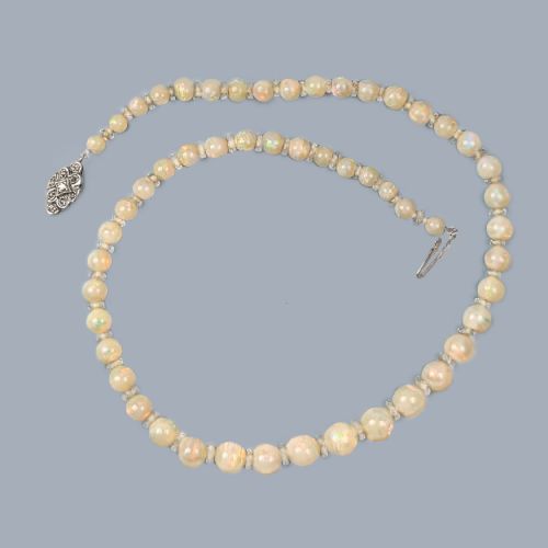 ANTIQUE OPAL BEAD AND ROCK CRYSTAL NECKLACE WITH DIAMOND CLASP EDWARDIAN CIRCA 1910 - ADDITIONAL PHOTO 5
