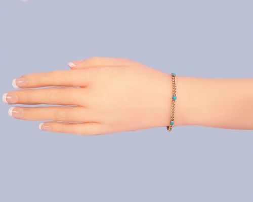 ANTIQUE TURQUOISE CURB LINK BRACELET 9CT YELLOW GOLD VINTAGE EDWARDIAN BRACELET - ADDITIONAL PHOTO 6