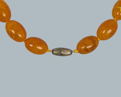 ANTIQUE BUTTERSCOTCH AMBER NECKLACE 80GR 25CM BEADS VINTAGE 1920S BARREL CLASP - ADDITIONAL PHOTO 2