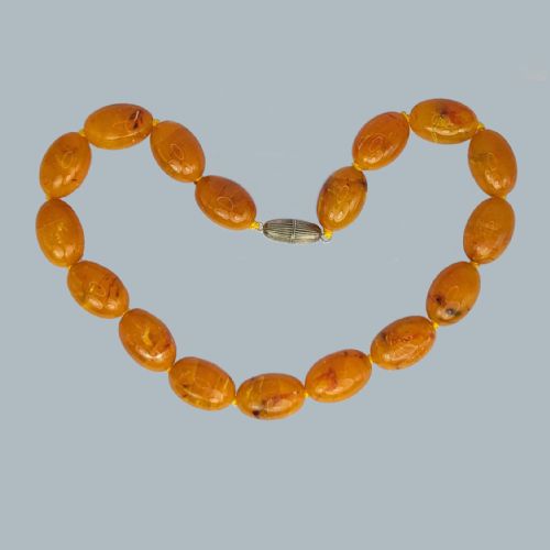 ANTIQUE BUTTERSCOTCH AMBER NECKLACE 80GR 25CM BEADS VINTAGE 1920S BARREL CLASP - ADDITIONAL PHOTO 4