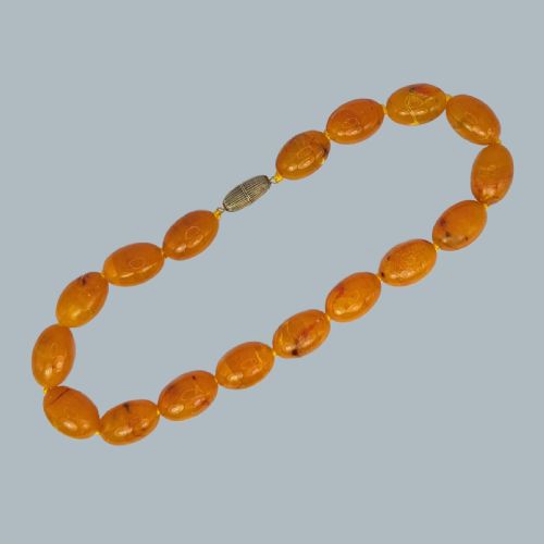 ANTIQUE BUTTERSCOTCH AMBER NECKLACE 80GR 25CM BEADS VINTAGE 1920S BARREL CLASP - ADDITIONAL PHOTO 5