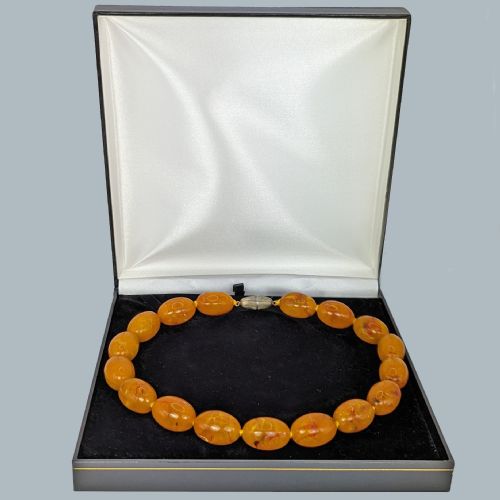 ANTIQUE BUTTERSCOTCH AMBER NECKLACE 80GR 25CM BEADS VINTAGE 1920S BARREL CLASP - ADDITIONAL PHOTO 6