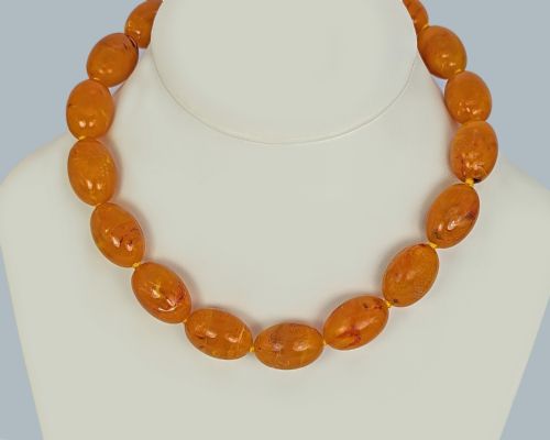 ANTIQUE BUTTERSCOTCH AMBER NECKLACE 80GR 25CM BEADS VINTAGE 1920S BARREL CLASP - ADDITIONAL PHOTO 7