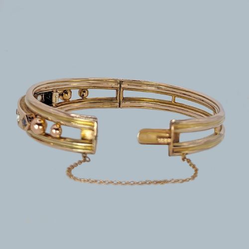 VICTORIAN SAPPHIRE AND DIAMOND BANGLE 15CT GOLD ANTIQUE BRACELET CIRCA 1890 - ADDITIONAL PHOTO 7