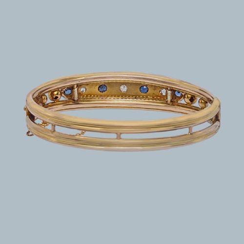 VICTORIAN SAPPHIRE AND DIAMOND BANGLE 15CT GOLD ANTIQUE BRACELET CIRCA 1890 - ADDITIONAL PHOTO 9