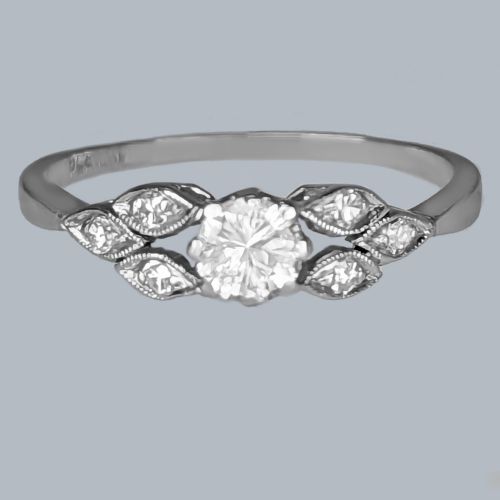 vintage platinum solitaire ring 194050s diamond engagement ring with foliate shoulders - CATEGORY: ANTIQUE JEWELLERY - DATED 1940