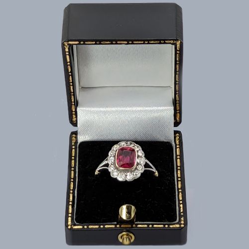 VICTORIAN SYNTHETIC RUBY OLD CUT DIAMOND CLUSTER RING 18CT GOLD AND SILVER ANTIQUE RING - ADDITIONAL PHOTO 4