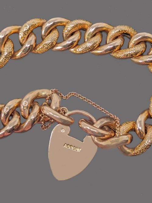 VICTORIAN ORNATE CURB LINK BRACELET HEART PADLOCK 9CT ROSE GOLD ANTIQUE 27GRAMS - ADDITIONAL PHOTO 5