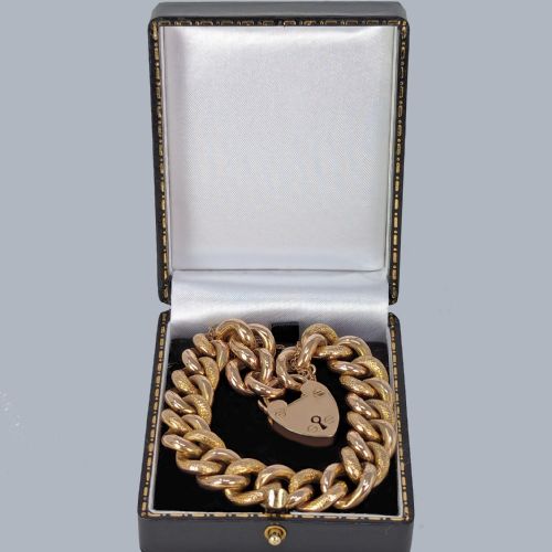 VICTORIAN ORNATE CURB LINK BRACELET HEART PADLOCK 9CT ROSE GOLD ANTIQUE 27GRAMS - ADDITIONAL PHOTO 6