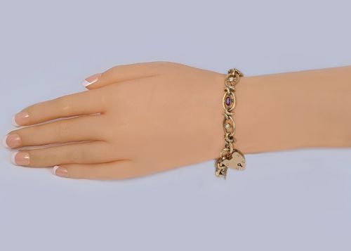 VICTORIAN ORNATE CURB LINK BRACELET HEART PADLOCK 9CT ROSE GOLD ANTIQUE 27GRAMS - ADDITIONAL PHOTO 7