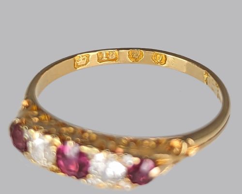 VICTORIAN RUBY OLD CUT DIAMOND RING 18CT GOLD ANTIQUE ORNATE FIVE STONE RING - ADDITIONAL PHOTO 6