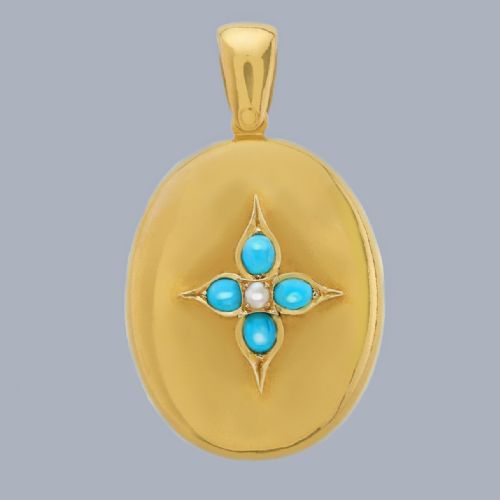 VICTORIAN TURQUOISE AND PEARL LOCKET 18CT GOLD STAR MOTIF ANTIQUE PHOTO LOCKET - ADDITIONAL PHOTO 7