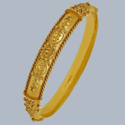 edwardian 15ct gold foliate bangle antique bracelet chester 1907 ornate bangle - CATEGORY: ANTIQUE JEWELLERY - DATED EDWARDIAN