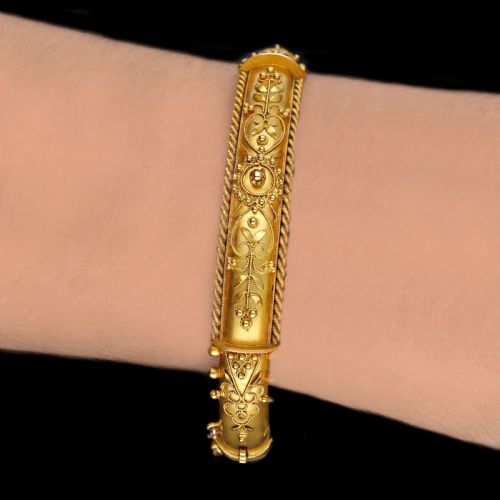 EDWARDIAN 15CT GOLD FOLIATE BANGLE ANTIQUE BRACELET CHESTER 1907 ORNATE BANGLE - ADDITIONAL PHOTO 1