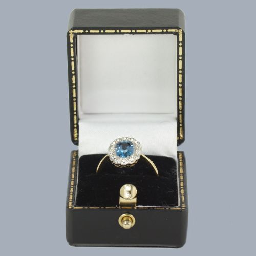 AQUAMARINE AND DIAMOND CLUSTER RING VINTAGE 18CT GOLD AND PLATINUM 1950S ENGAGEMENT RING - ADDITIONAL PHOTO 8
