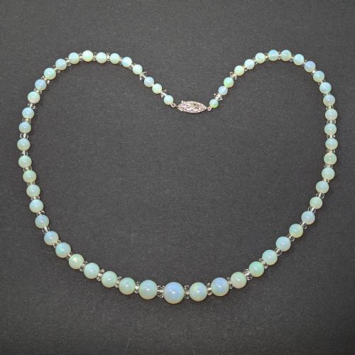 vintage opal bead and rock crystal necklace with 9ct white gold clasp 192030s - CATEGORY: ANTIQUE JEWELLERY - DATED 1920