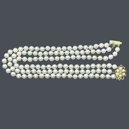 fig 2. Vintage Pearl Necklace 14ct Gold Cluster Clasp Single/Double/Triple Strand 1960s
