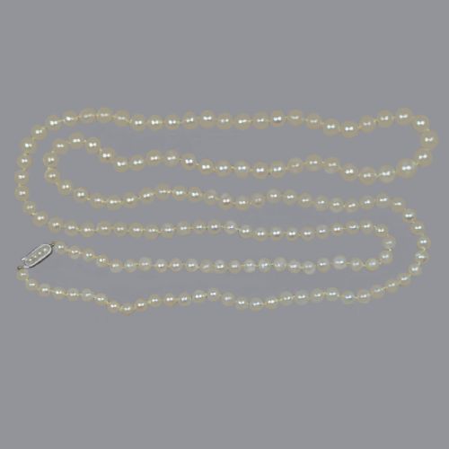 vintage cropp and farr long pearl necklace 50 single strand 9ct gold clasp hallmarked 1967 - CATEGORY: ANTIQUE JEWELLERY - DATED 1960
