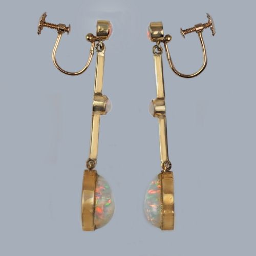 EDWARDIAN OPAL PEARL DROP EARRINGS 15CT GOLD ANTIQUE ART DECO DANGLE EARRINGS - ADDITIONAL PHOTO 2