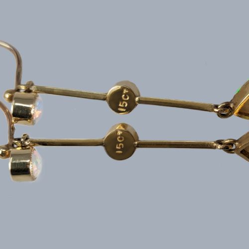 EDWARDIAN OPAL PEARL DROP EARRINGS 15CT GOLD ANTIQUE ART DECO DANGLE EARRINGS - ADDITIONAL PHOTO 4