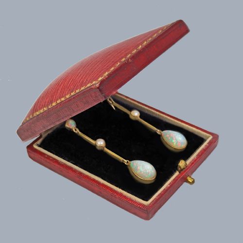 EDWARDIAN OPAL PEARL DROP EARRINGS 15CT GOLD ANTIQUE ART DECO DANGLE EARRINGS - ADDITIONAL PHOTO 5