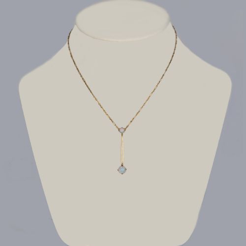 ANTIQUE OPAL NECKLACE 15CT GOLD ART DECO LAVALIERE PENDANT CA 192030S WITH BOX - ADDITIONAL PHOTO 1