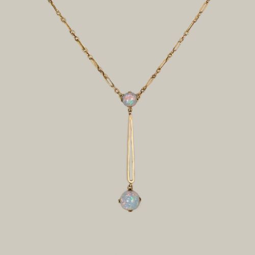 ANTIQUE OPAL NECKLACE 15CT GOLD ART DECO LAVALIERE PENDANT CA 192030S WITH BOX - ADDITIONAL PHOTO 4